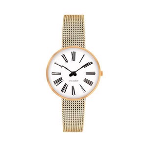 Arne Jacobsen Uhr - römisch - Ø30 mm - vergoldet mit Messingarmband